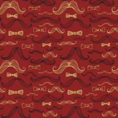 Bow Tie and Moustache Seamless Pattern. Vector illustration