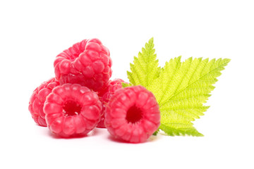 raspberry and leaf isolated on white
