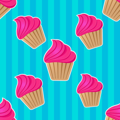 Flying cupcakes seamless pattern. Vector illustration.