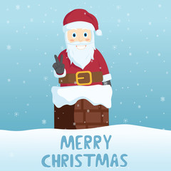 Santa Vector In Chimney Snow Background