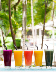 Assortment juices, smoothies, beverages, drinks variety