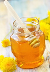 Flower honey in glass jar