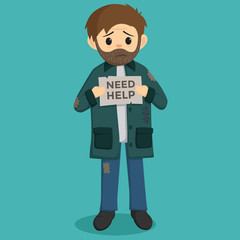 Unemployed Men Holding a Paper With Need Help Text