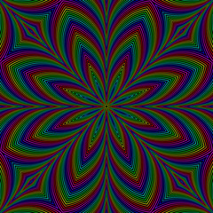 Black background with eight petals flower. Seamless pattern.