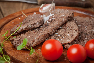 Slices of fried beef.