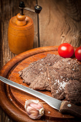 Slices of fried beef.