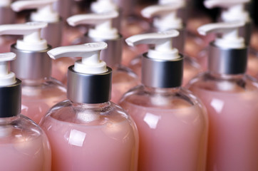 Composition with plastic bottles of body care and beauty product