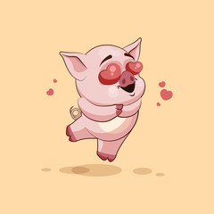 isolated Emoji character cartoon Pig in love flying with hearts sticker emoticon