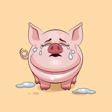 isolated Emoji character cartoon Pig crying, lot of tears sticker emoticon