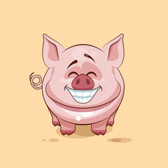 isolated Emoji character cartoon Pig with a huge smile from ear toear sticker emoticon
