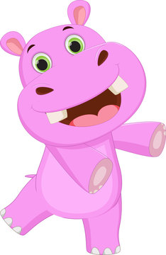 cute hippo cartoon waving