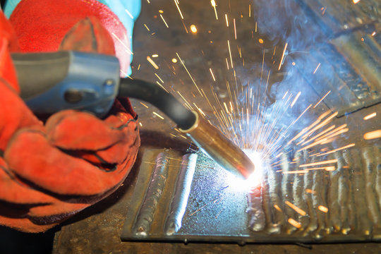 the welding spark light in close-up scene