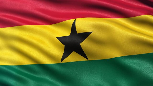 Seamless loop of flag of Ghana waving in the wind with highly detailed fabric texture.