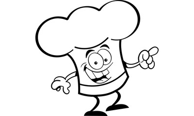 Black and white illustration of a chef's hat pointing.