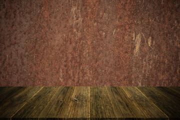 Metal rust wall texture surface vintage style with Wood terrace