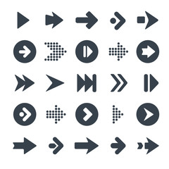Arrow sign icon set. Simple circle shape internet button on gray background. Contemporary modern style. This illustration web design elements saved