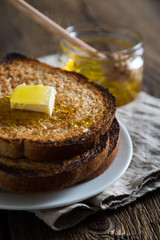 Toast with butter and honey