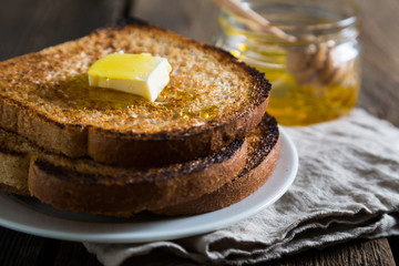 Toast with butter and honey