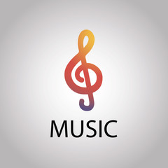 Trendy Musical logo with the image of a line-type treble clef