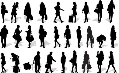 Set of vector's silhouettes of people in action