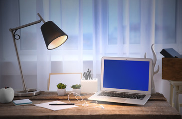 Modern workplace on light background