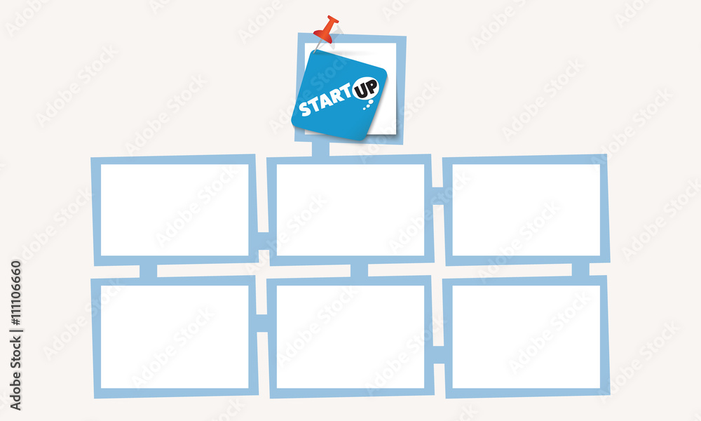 Poster six abstract text boxes for your text and start up icon
