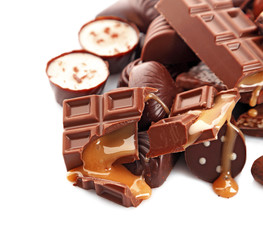 Assorted chocolate candies, isolated on white