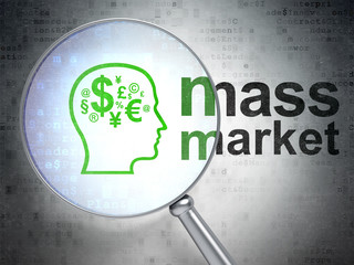 Marketing concept: Head With Finance Symbol and Mass Market with optical glass