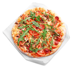 Delicious fresh pizza isolated on white