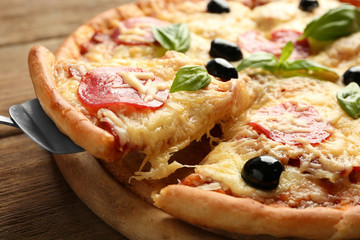 Fresh baked pizza, close up