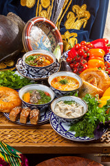 Oriental soups on the table