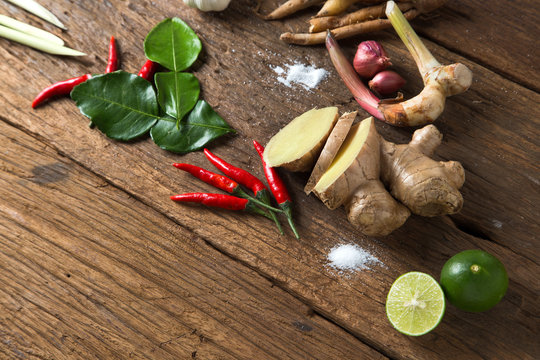 Herb ingredient of Tom Yum spicy soup  Traditional Thai food cui