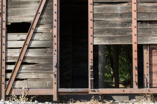 Old abandoned wooden red wagon