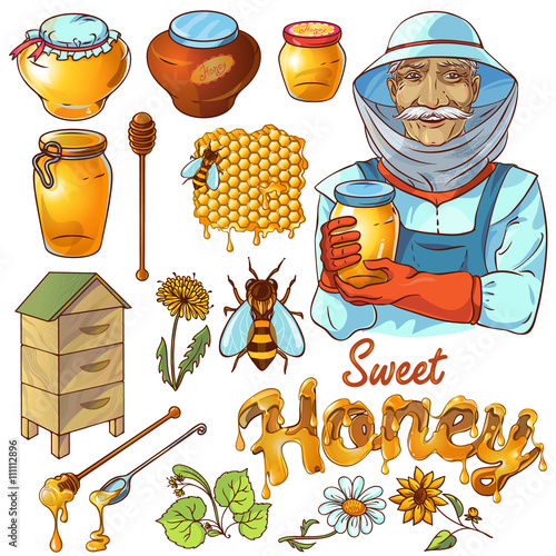 "Hand Drawn Honey Icon Set" Imagens e vetores de stock Royalty Free no