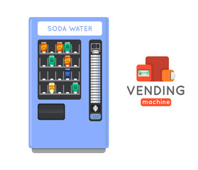 Vending machine vector set. Sell snacks and soda drinks vending