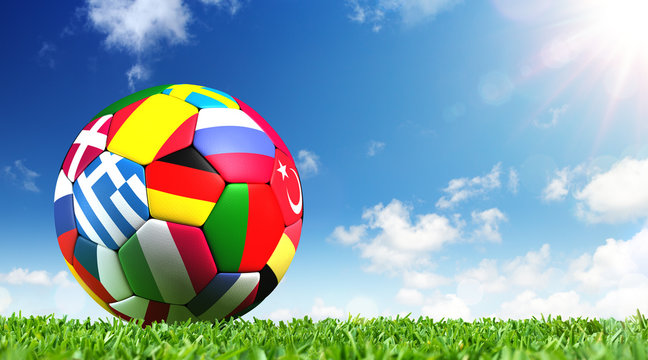 Ball On Grass In The Stadium - European Football Championship
