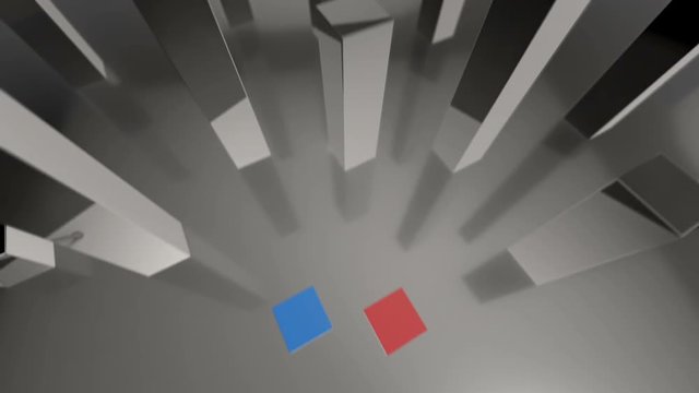 Seamless looping 3D animation of a blue and red bars diagram up to 40% and 60% including luma matte