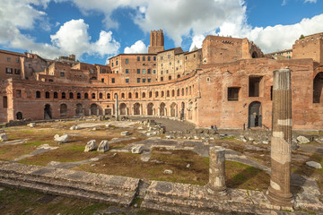 Fototapeta premium The Portici Laterali of the famous ruins of the Trajan's Forum, Foro di Traiano, in Rome, Lazio, Italy.