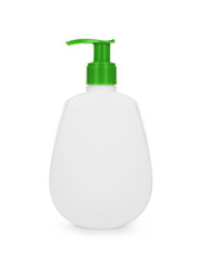 Plastic clean white bottle with green dispenser pump