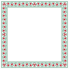 Decorative green and red square floral frame.