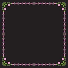 Obraz premium Decorative green and pink square floral frame on black backdrop.
