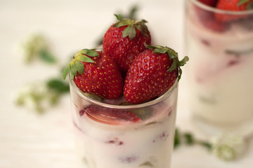 Homemade dessert with strawberries  on a white background