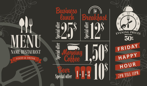 menu for a cafe or restaurant with bar price list