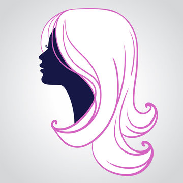 woman profile silhouette with pink hair clip art preview