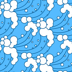 Ocean waves blue and white seamless pattern. Sea storm water foam on the crest of a wave.