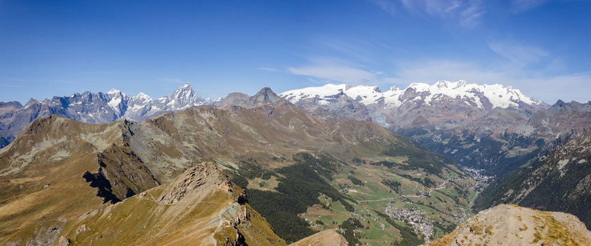 Landscape from Zerbion peak, Monte Rosa Group, Aosta, Italy
