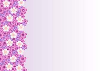 Vector bright background with a pattern of lilac, purple, white flowers of lilac on the left.