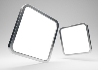 Two rounded square blank metallic icons with white screens - 3D render