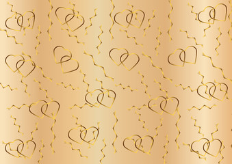 Vector beige background with a pattern of ornament gold hearts