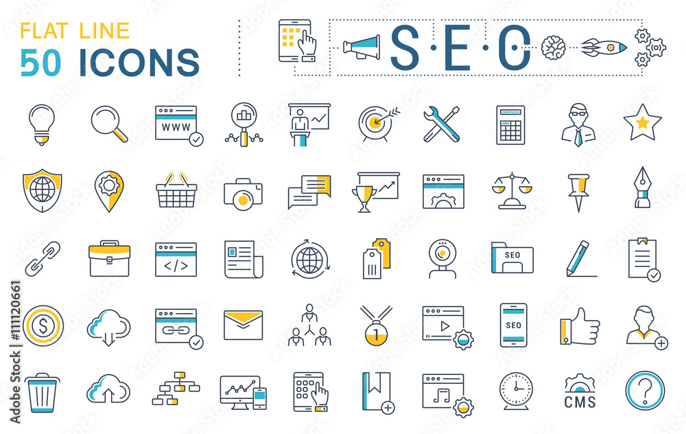 Wall mural set vector flat line icons seo
